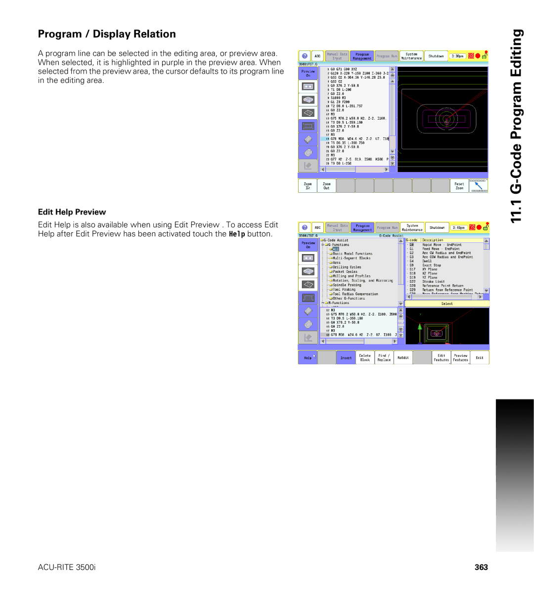 Acu-Rite CNC 3500i user manual Edit Help Preview, 363 