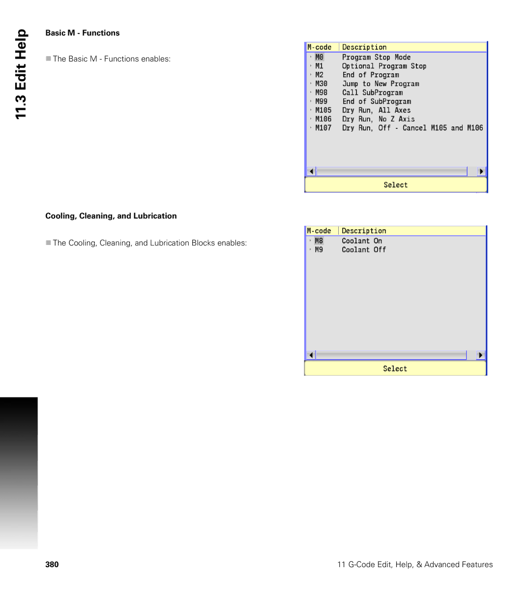 Acu-Rite CNC 3500i user manual Basic M Functions, Cooling, Cleaning, and Lubrication 