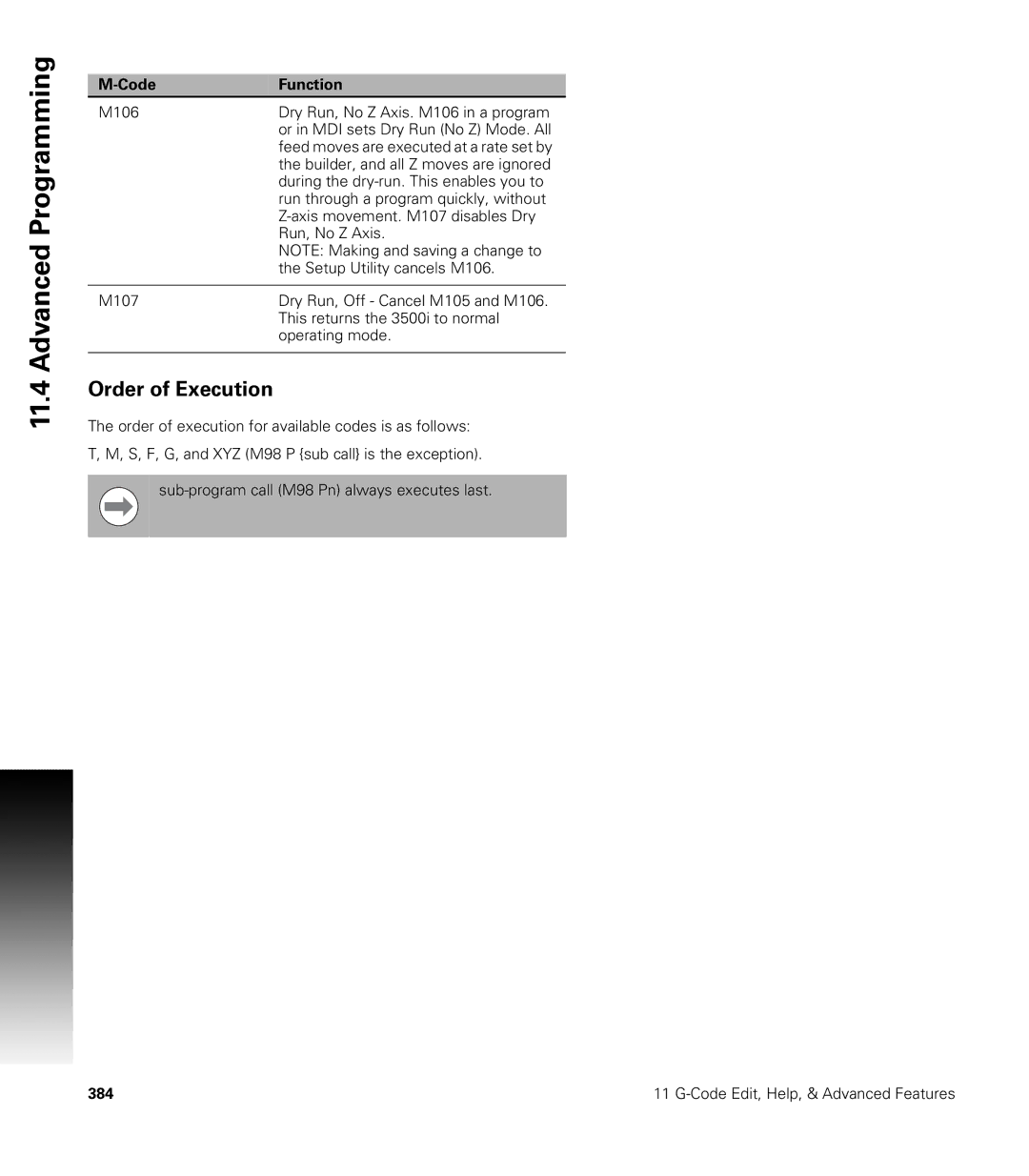 Acu-Rite CNC 3500i user manual Order of Execution 