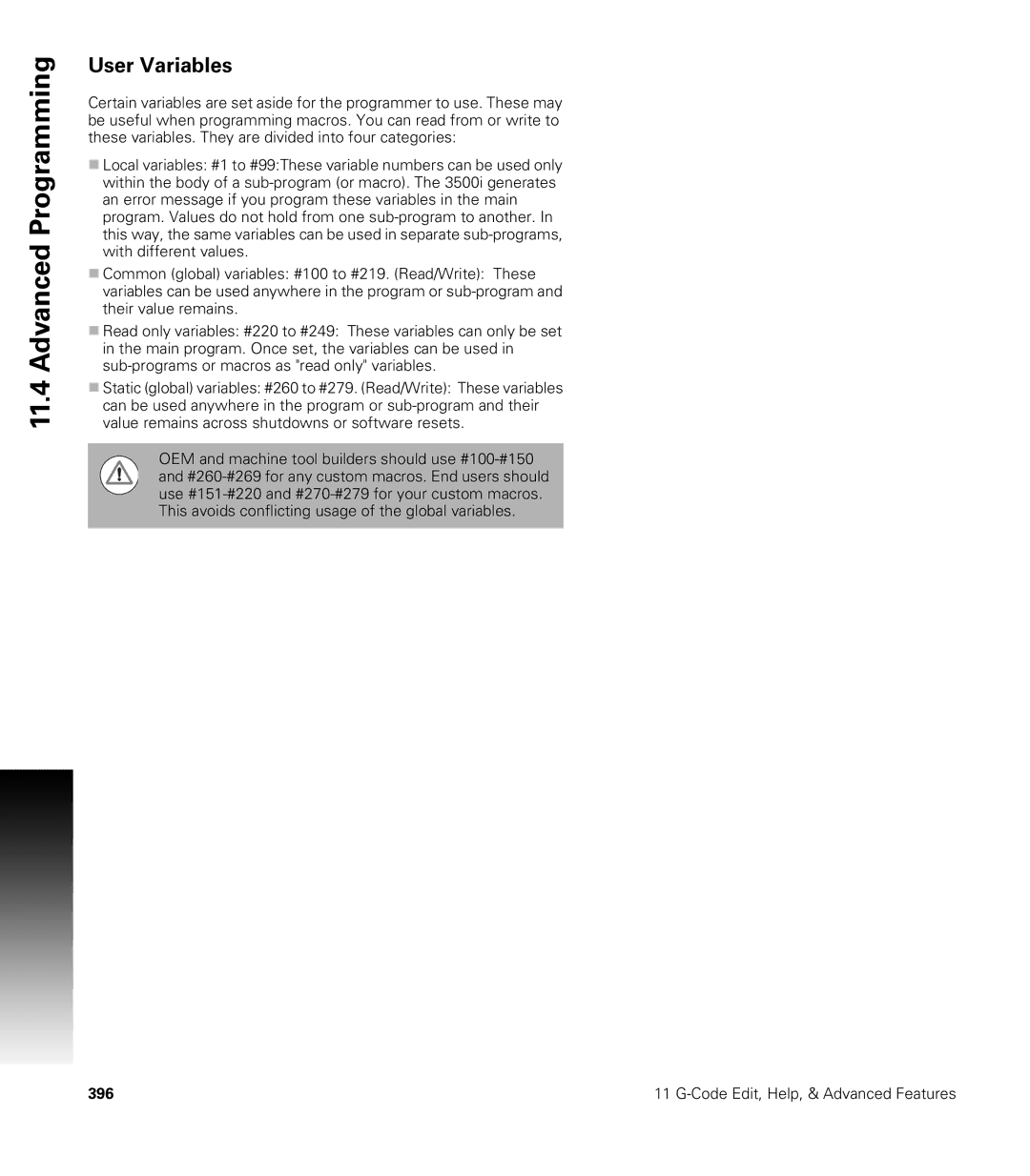 Acu-Rite CNC 3500i user manual User Variables 