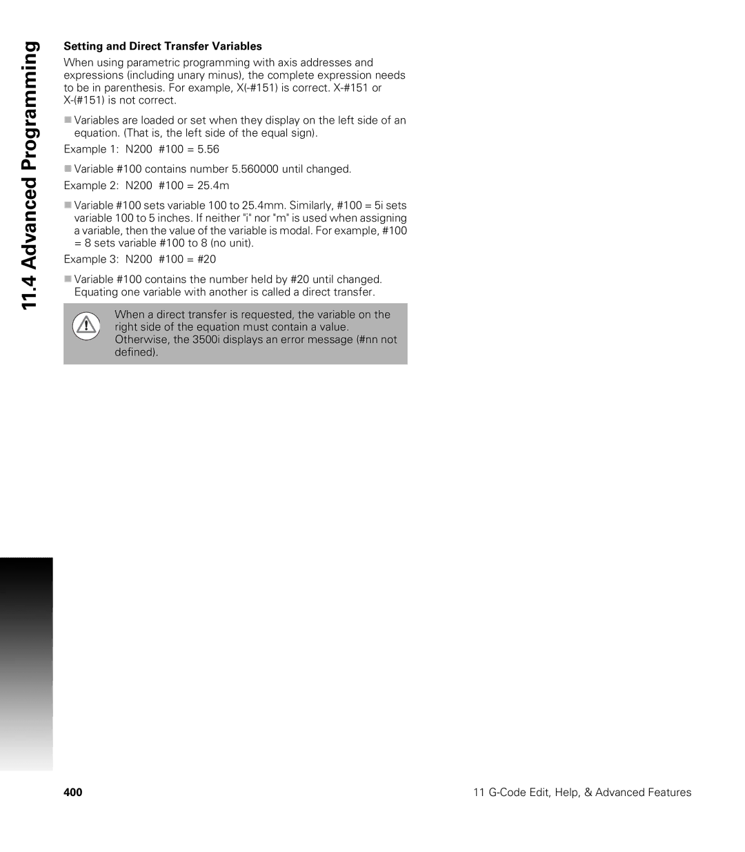 Acu-Rite CNC 3500i user manual Setting and Direct Transfer Variables 