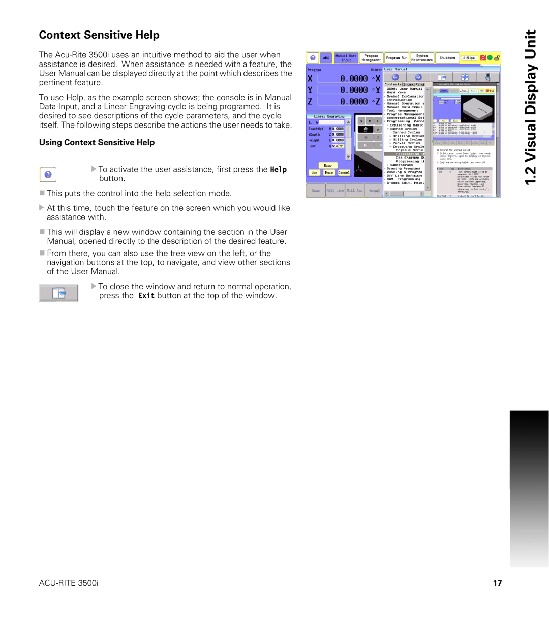 Acu-Rite CNC 3500i user manual Using Context Sensitive Help 