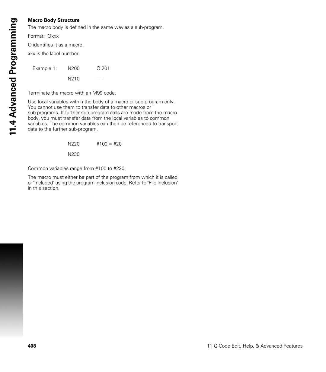 Acu-Rite CNC 3500i user manual Macro Body Structure 