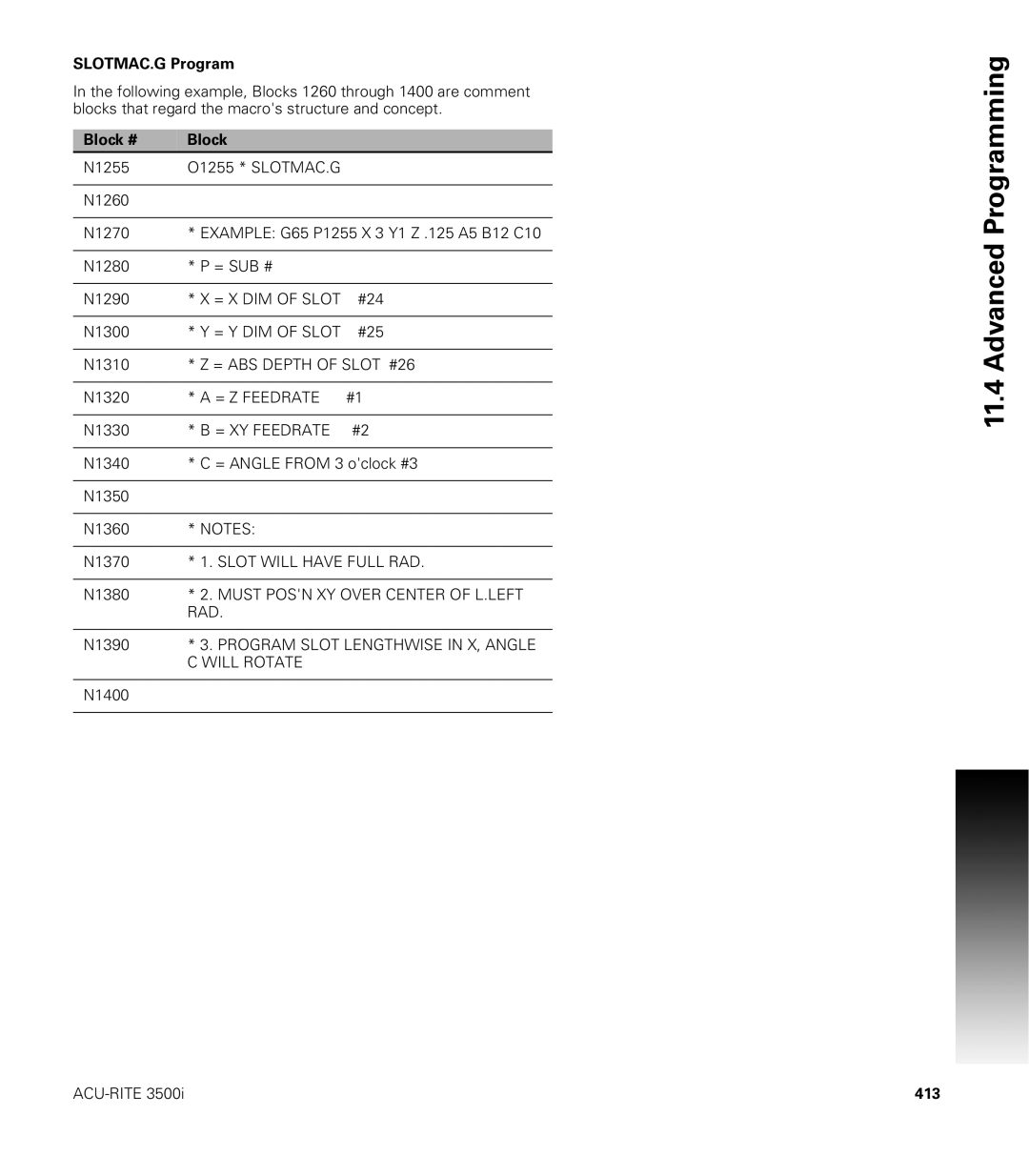 Acu-Rite CNC 3500i user manual SLOTMAC.G Program, 413 