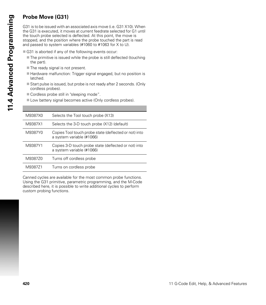 Acu-Rite CNC 3500i user manual Probe Move G31 