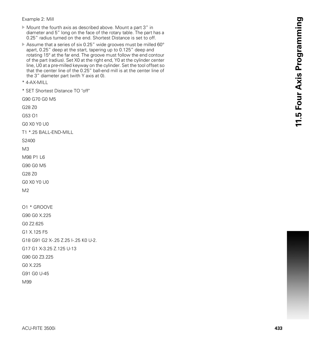 Acu-Rite CNC 3500i user manual O1 * Groove, 433 