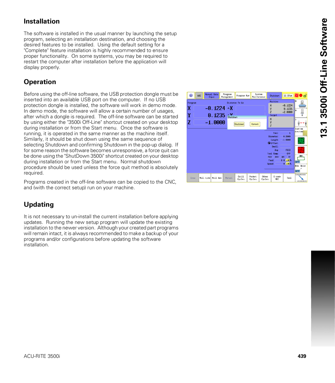 Acu-Rite CNC 3500i user manual Installation, Operation, Updating, 439 