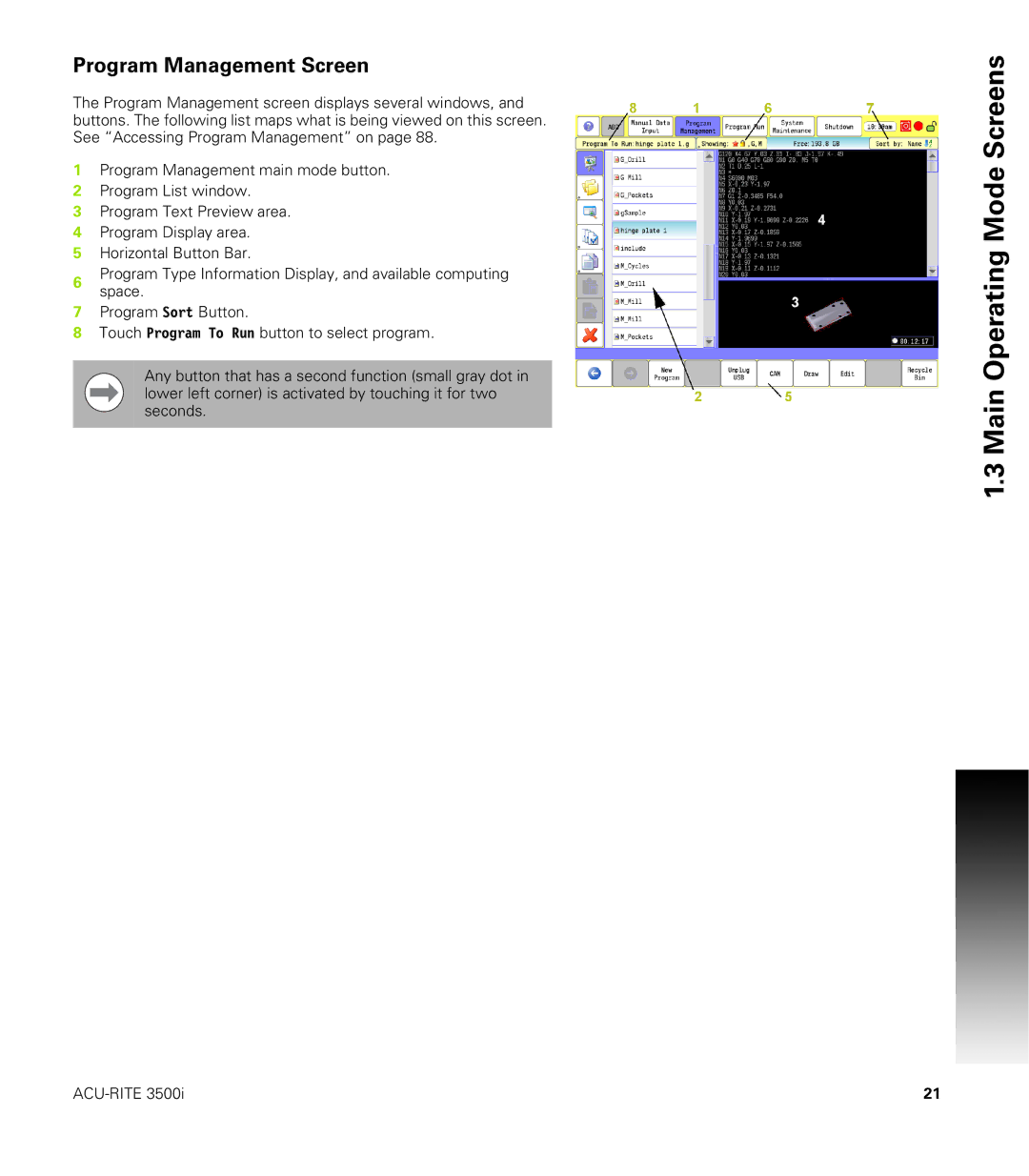 Acu-Rite CNC 3500i user manual Mode Screens, Program Management Screen 