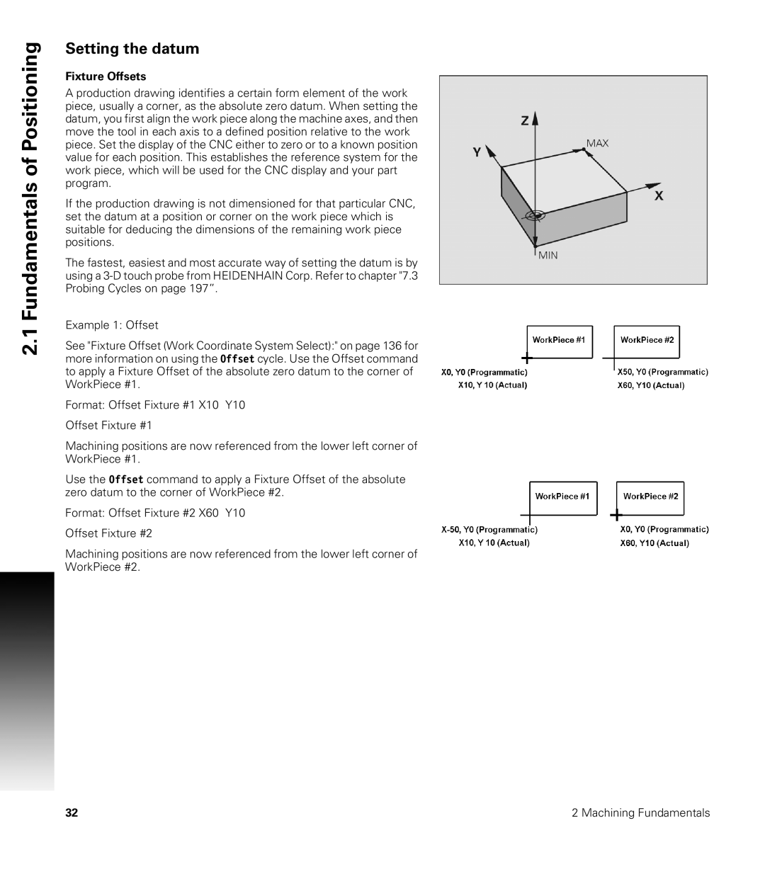 Acu-Rite CNC 3500i user manual Setting the datum, Fixture Offsets 