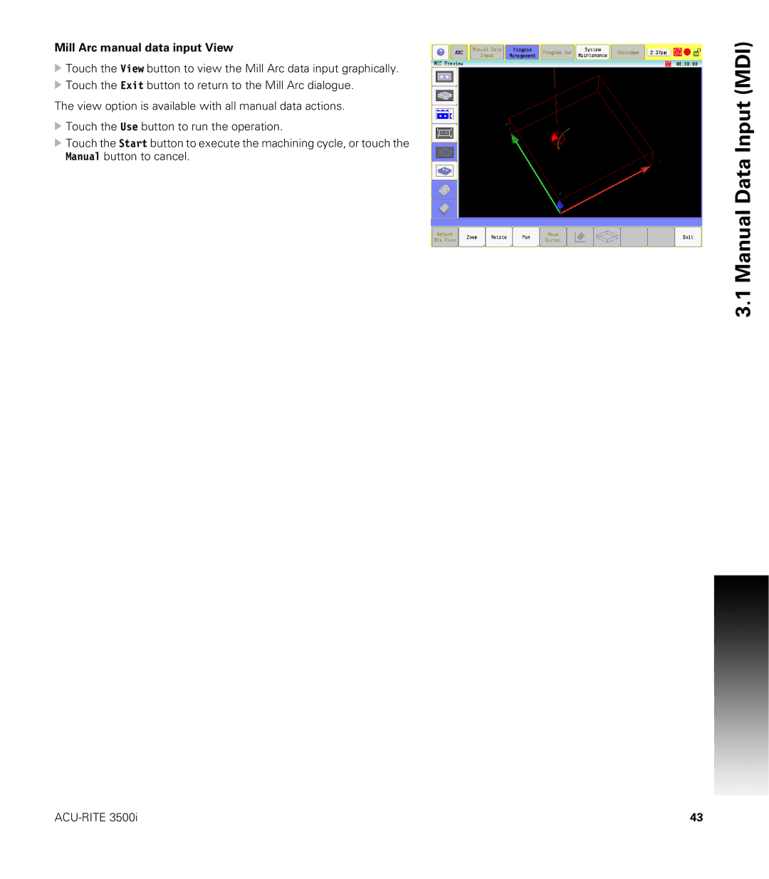 Acu-Rite CNC 3500i user manual Mill Arc manual data input View 