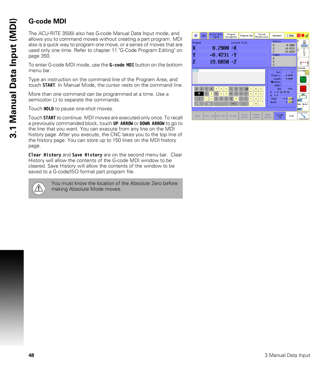 Acu-Rite CNC 3500i user manual Code MDI 