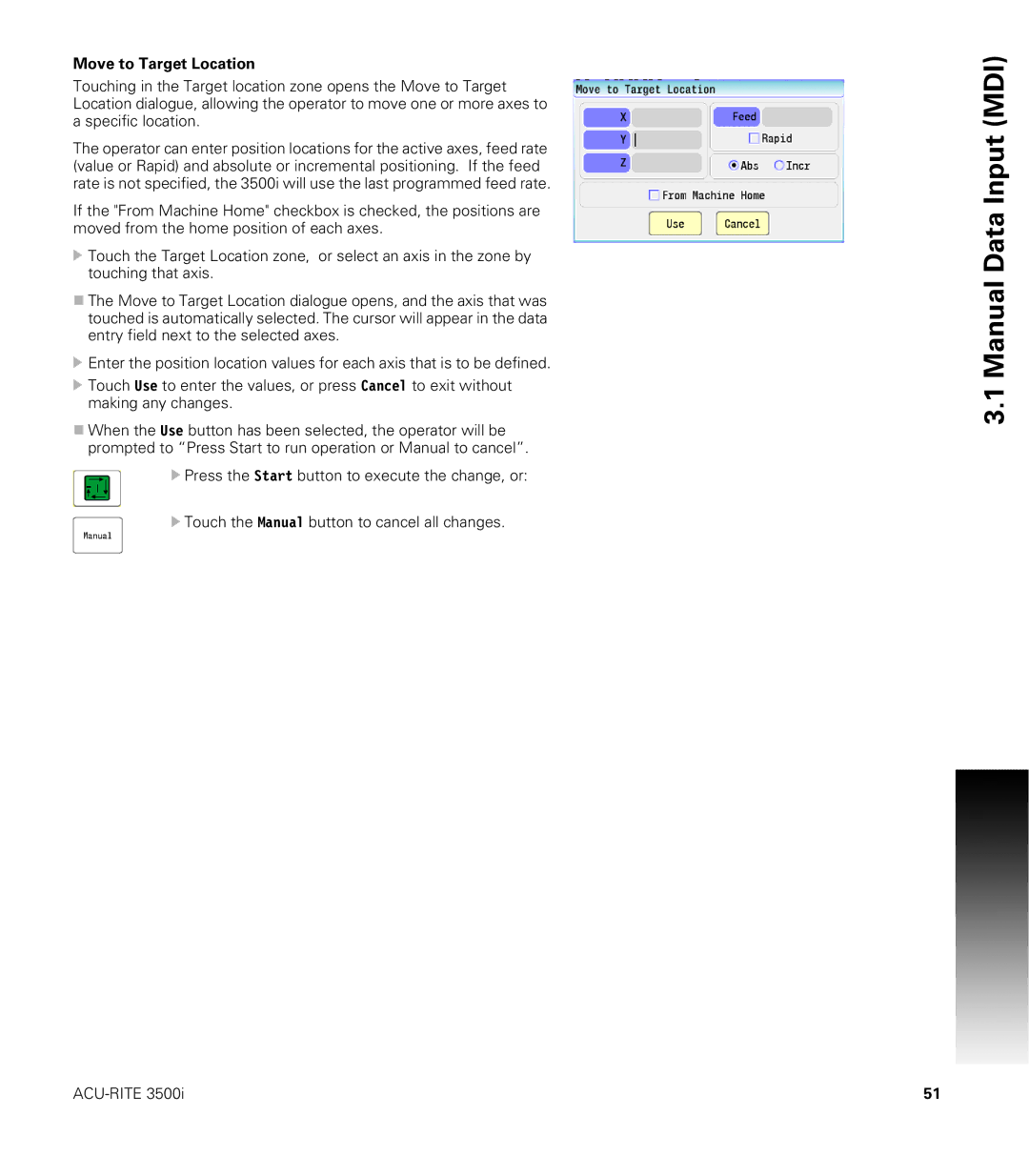 Acu-Rite CNC 3500i user manual Move to Target Location 