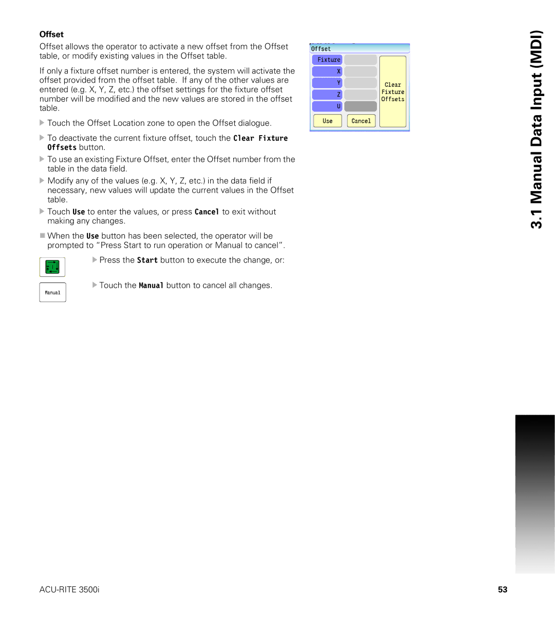 Acu-Rite CNC 3500i user manual Offset 