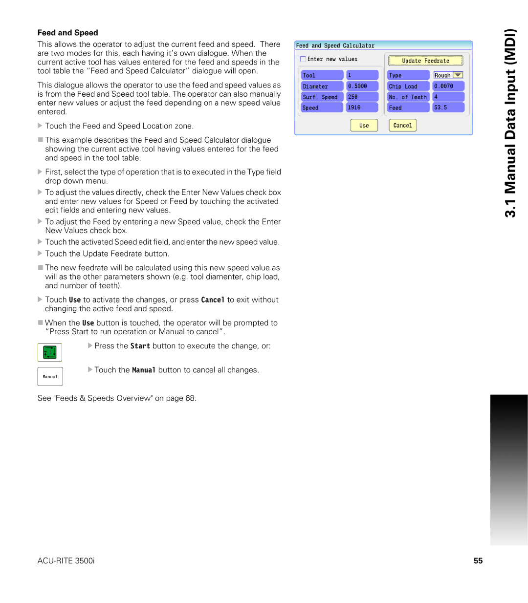 Acu-Rite CNC 3500i user manual Feed and Speed 