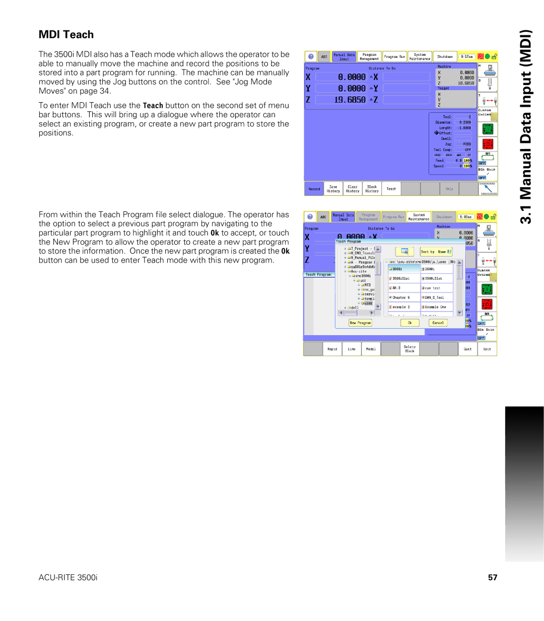 Acu-Rite CNC 3500i user manual MDI Teach 