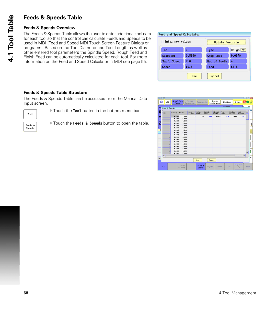 Acu-Rite CNC 3500i user manual Feeds & Speeds Overview, Feeds & Speeds Table Structure 