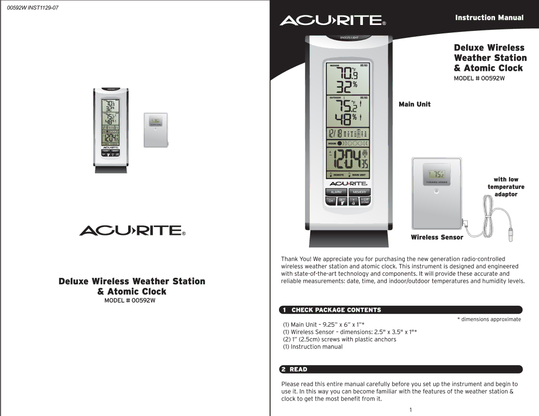 Acu-Rite DeIux wirelss weather station and atomic clock manual 