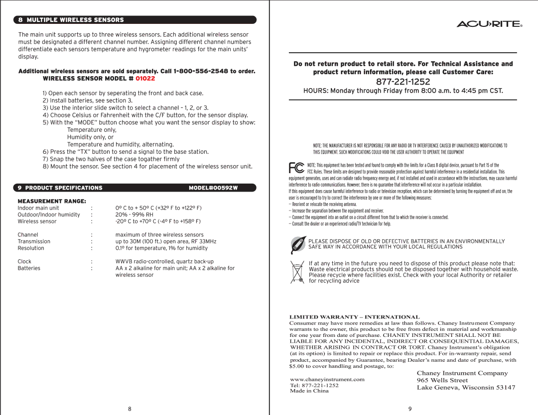 Acu-Rite DeIux wirelss weather station and atomic clock manual 