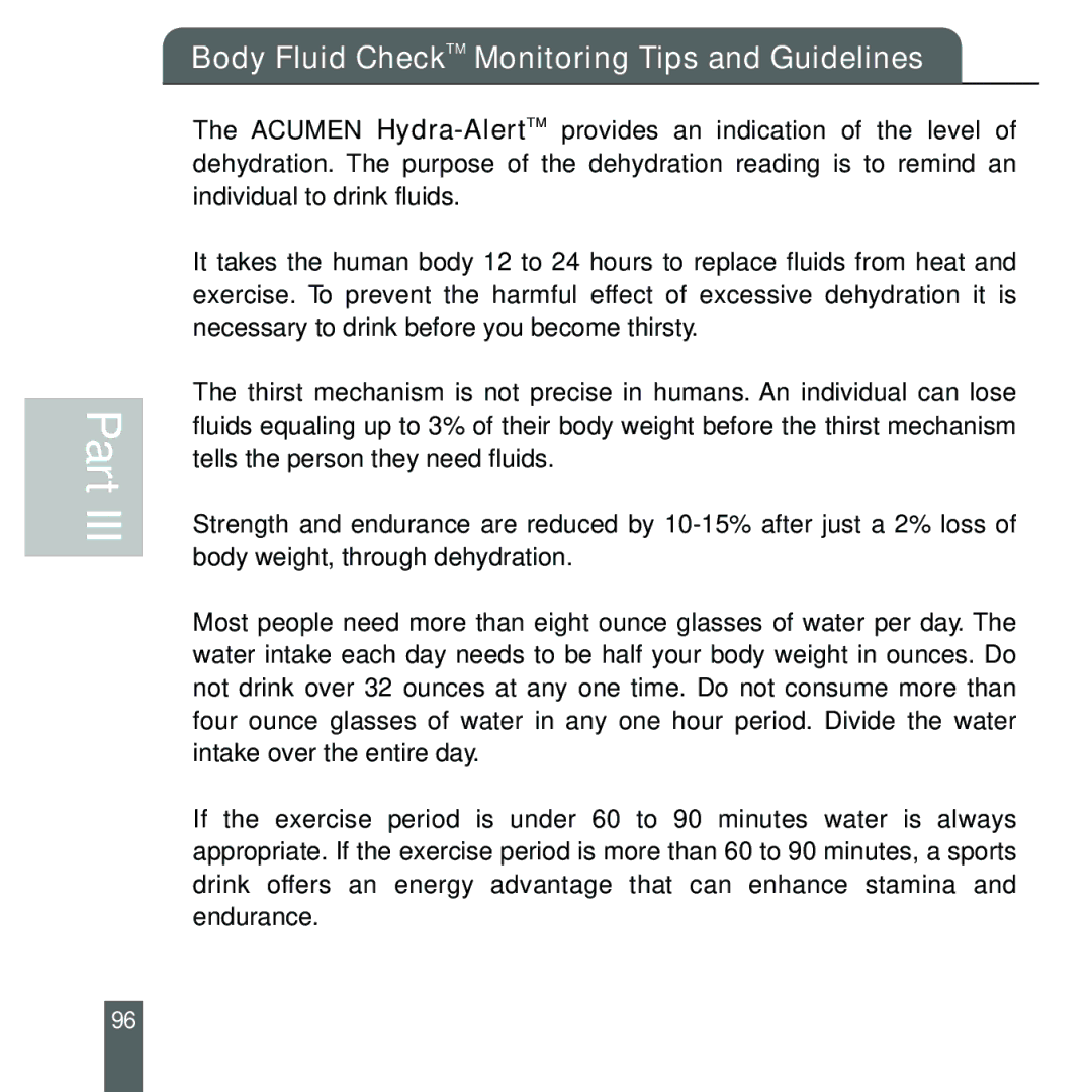 Acumen EON-2027HS, EON-2028HS manual Body Fluid CheckTM Monitoring Tips and Guidelines 