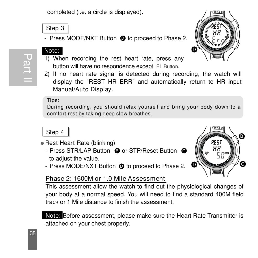 Acumen EON-2027HS, EON-2028HS manual Phase 2 1600M or 1.0 Mile Assessment, Step 