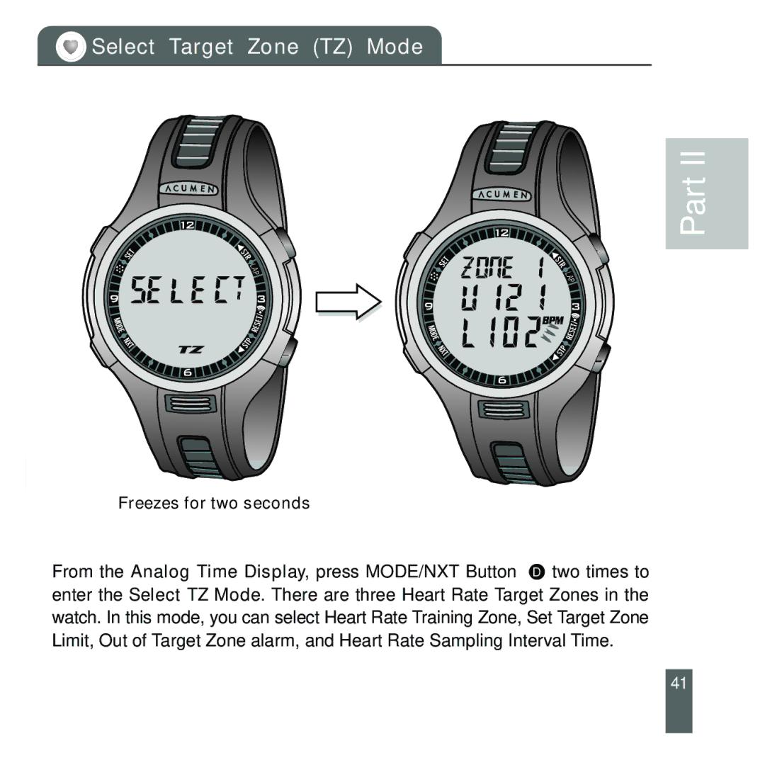 Acumen EON-2028HS, EON-2027HS manual Select Target Zone TZ Mode 