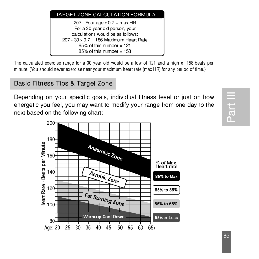 Acumen EON-2028HS, EON-2027HS manual Basic Fitness Tips & Target Zone, Target Zone Calculation Formula 