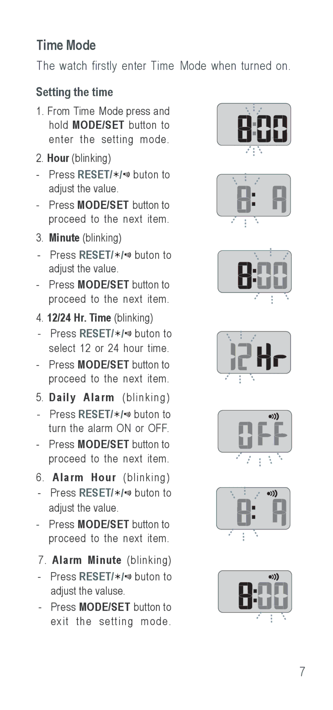 Acumen Ergo Basix manual Time Mode, Setting the time 