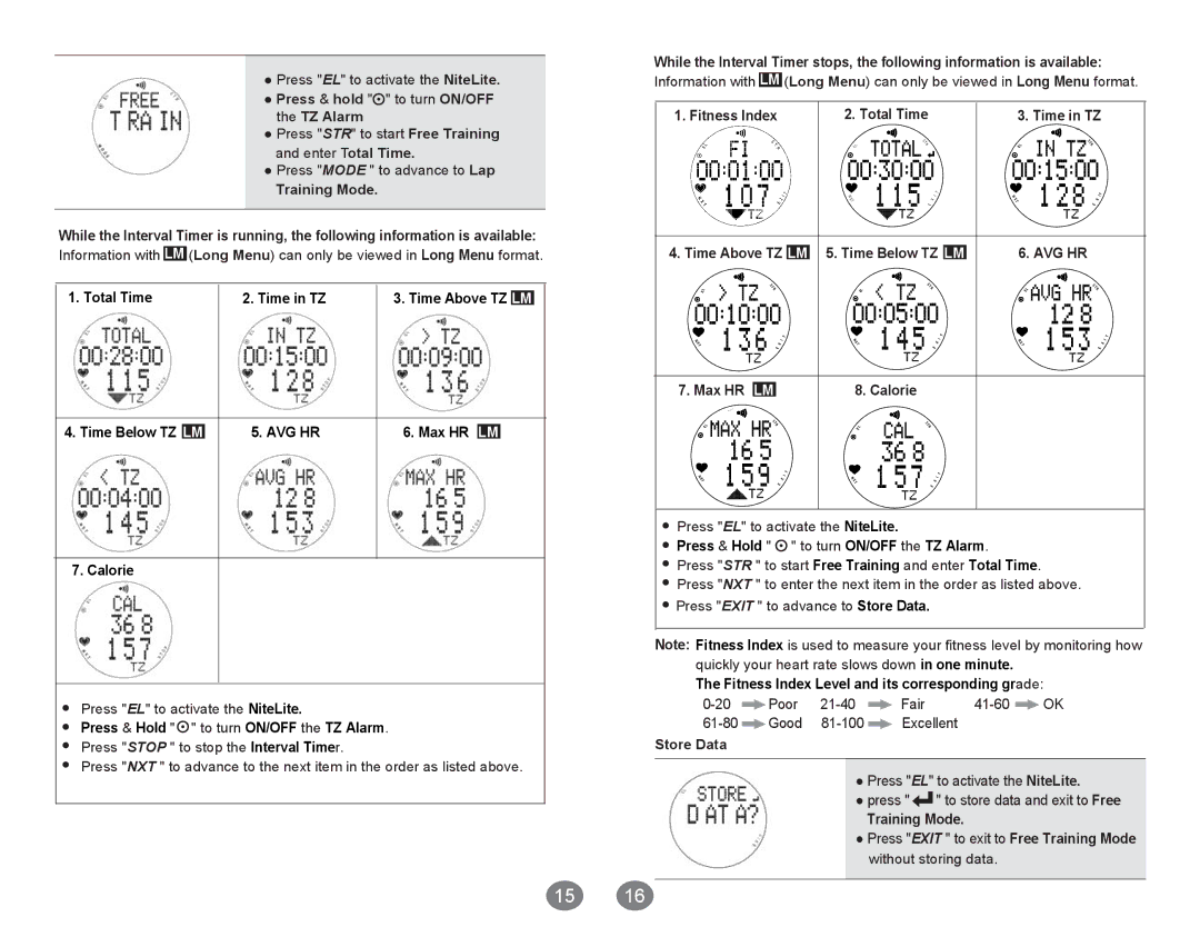 Acumen Ergo Pro manual Press STR to start Free Training and enter Total Time, Training Mode, Max HR Calorie, Store Data 