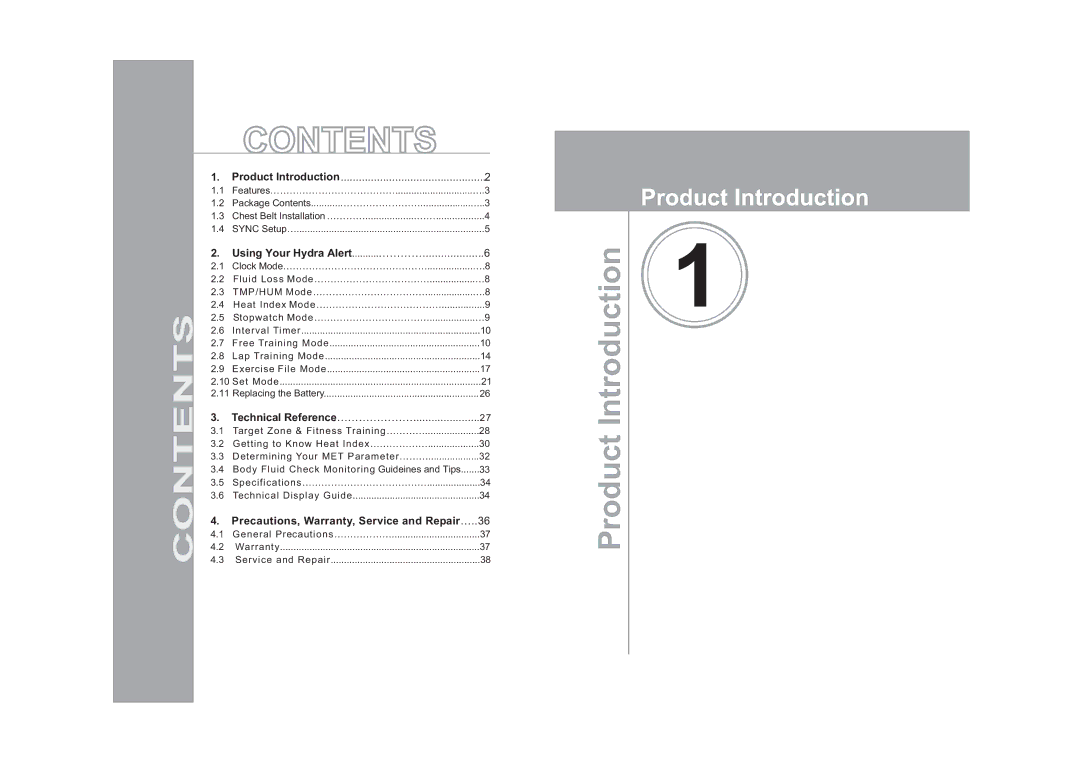 Acumen Hydra-Alert HRM manual Contents 