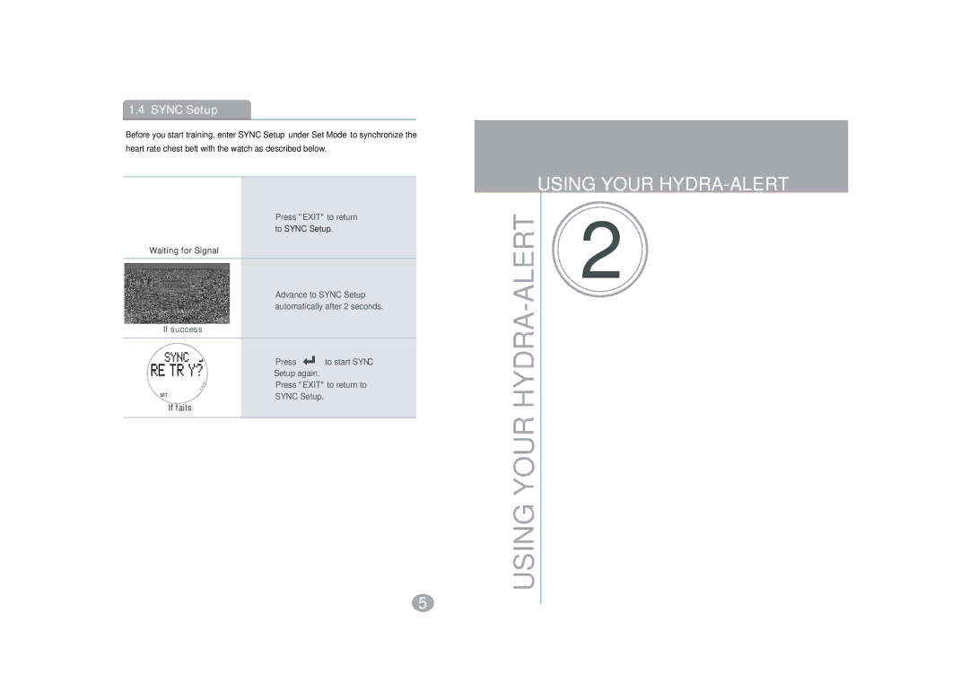 Acumen Hydra-Alert HRM manual Sync Setup, Waiting for Signal, If fails 