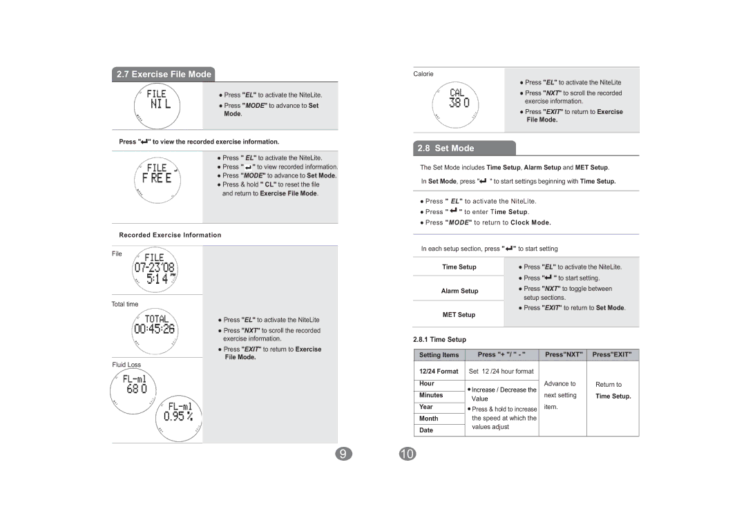 Acumen Hydra-Alert Jr manual Exercise File Mode, Set Mode 