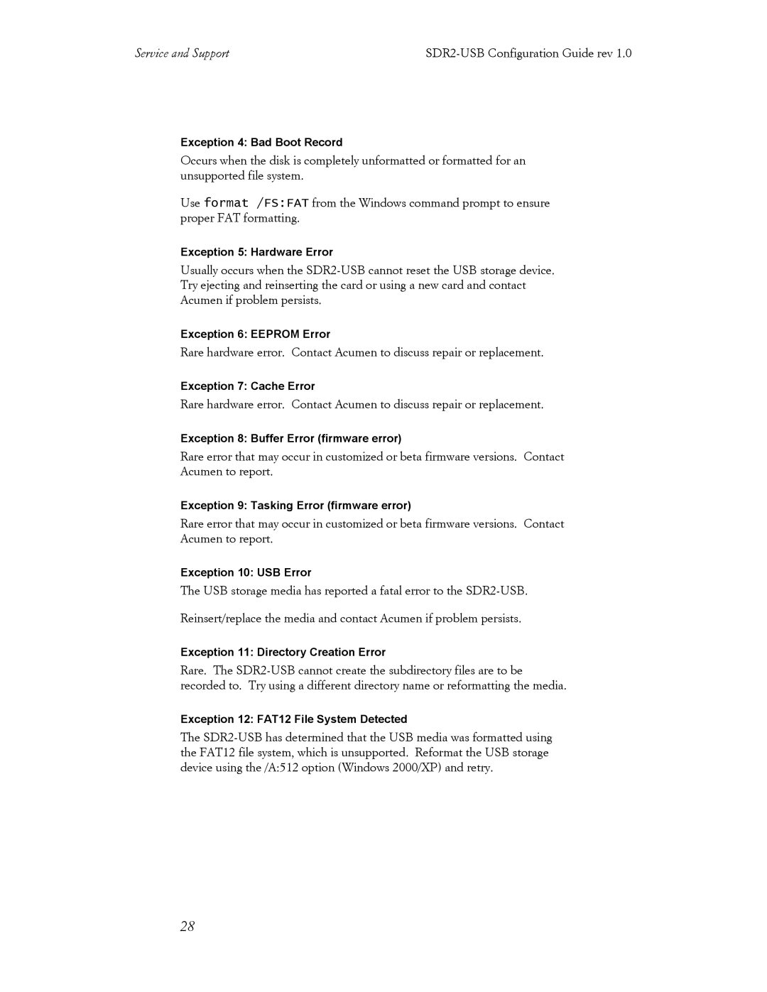 Acumen manual Service and Support SDR2-USB Configuration Guide rev 