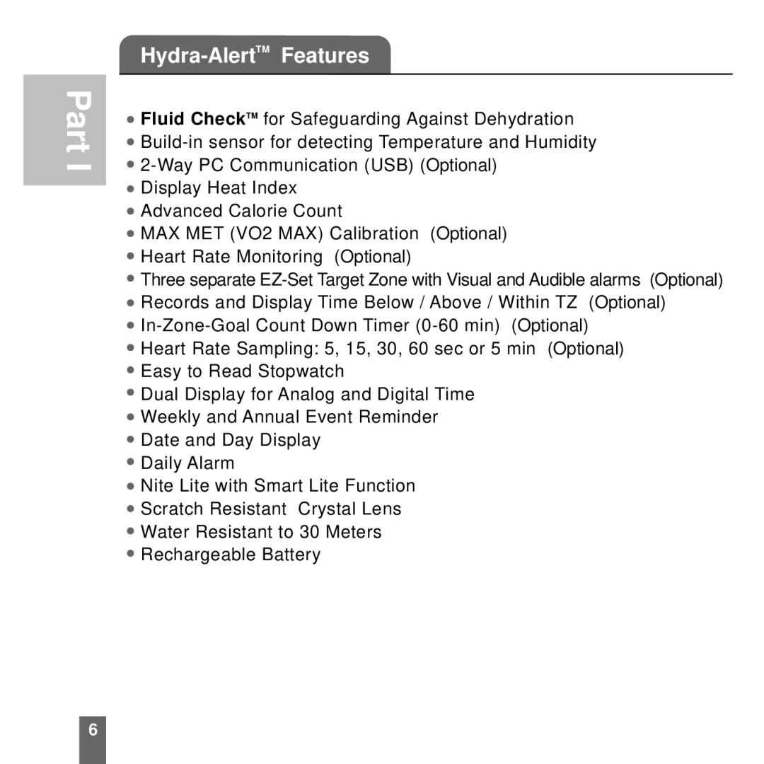 Acumen Stopwatch manual Hydra-AlertTMFeatures 