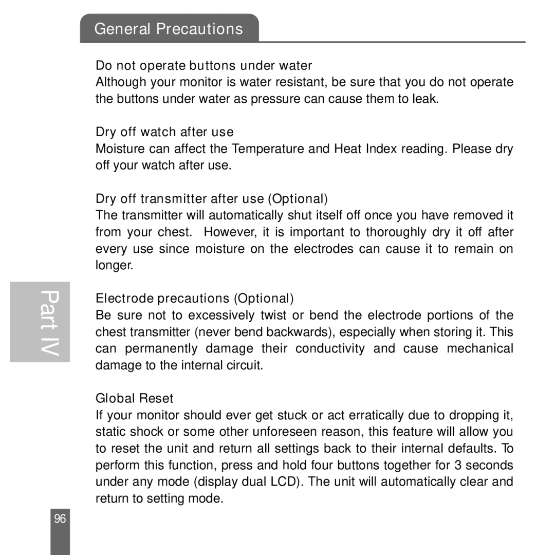 Acumen Stopwatch manual General Precautions 