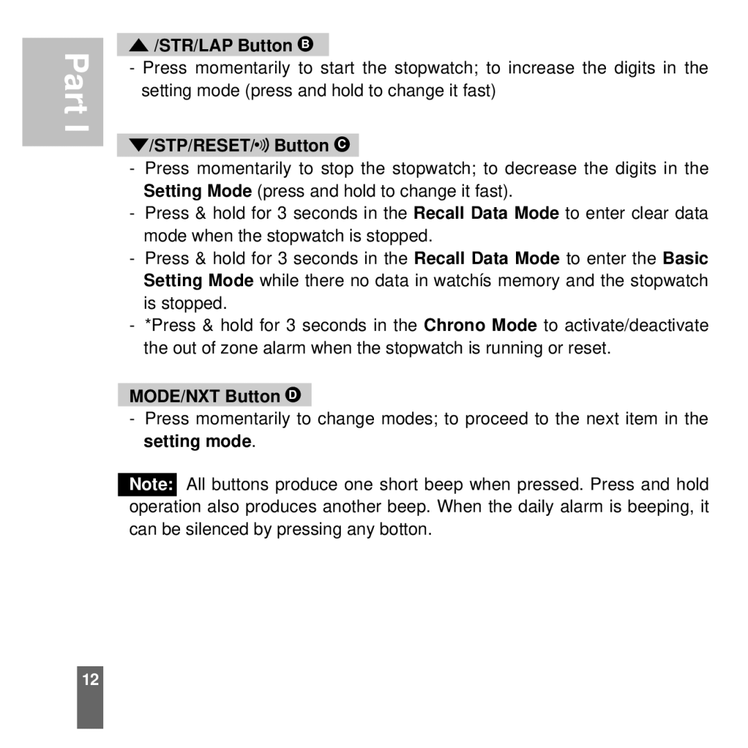 Acumen Stopwatch manual STR/LAP Button B 