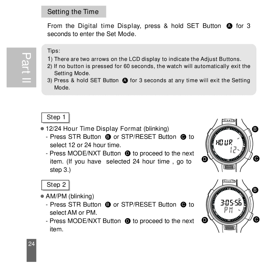 Acumen Stopwatch manual Setting the Time 