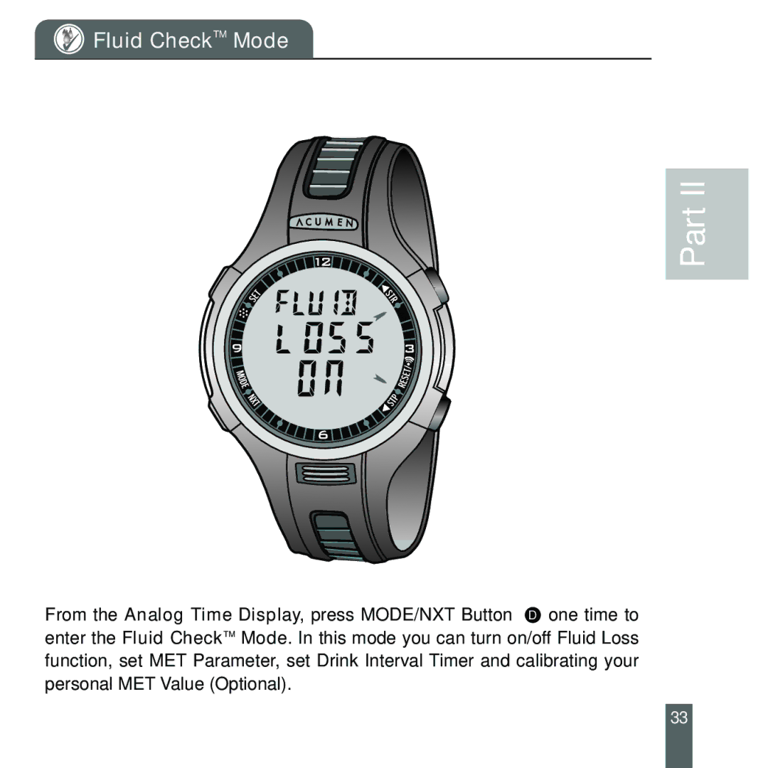 Acumen Stopwatch manual Fluid CheckTM Mode 