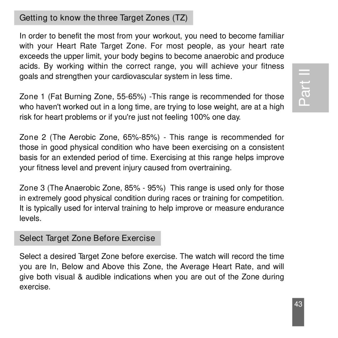 Acumen Stopwatch manual Getting to know the three Target Zones TZ, Select Target Zone Before Exercise 