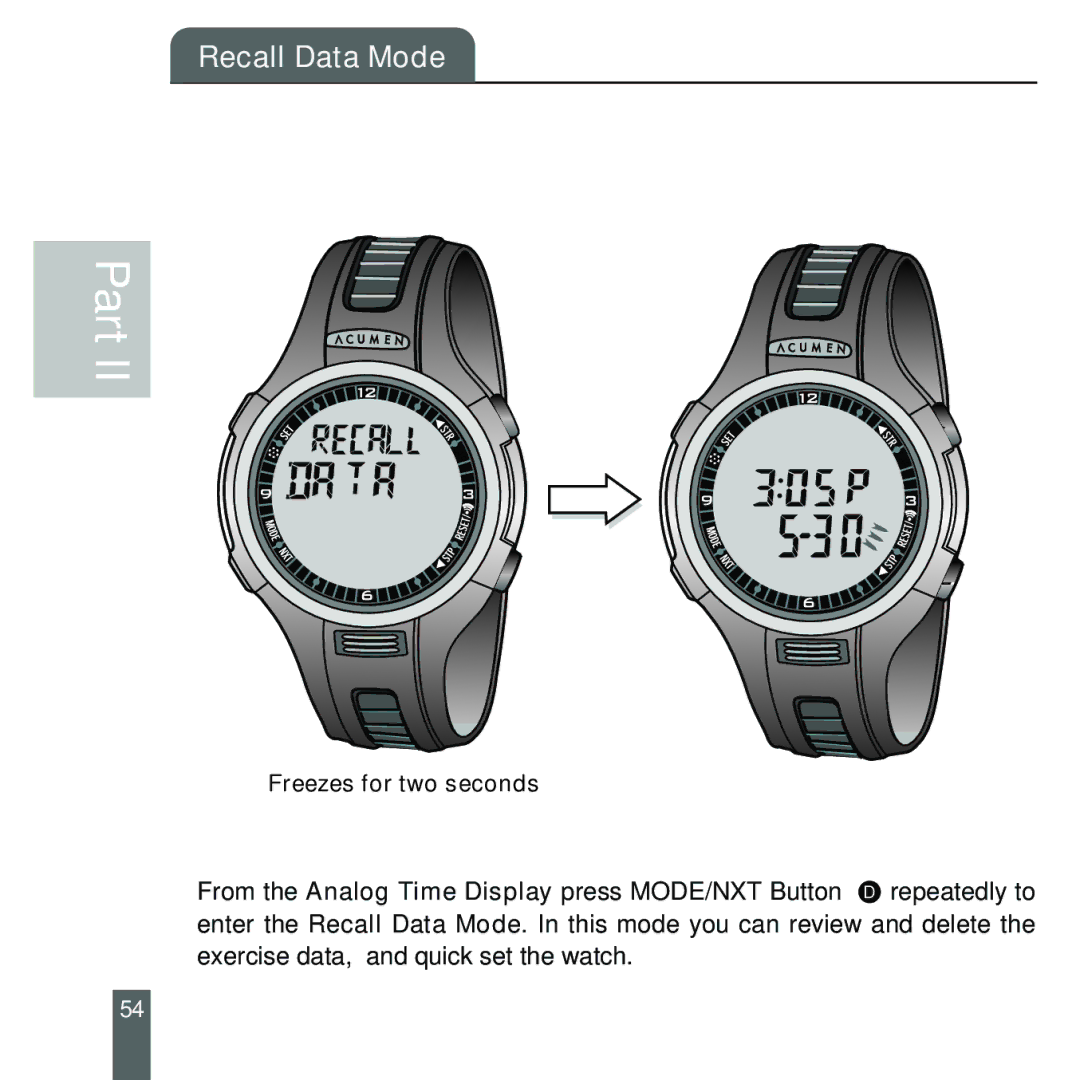 Acumen Stopwatch manual Recall Data Mode 