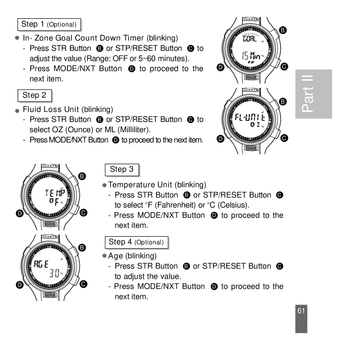 Acumen Stopwatch manual In- Zone Goal Count Down Timer blinking 