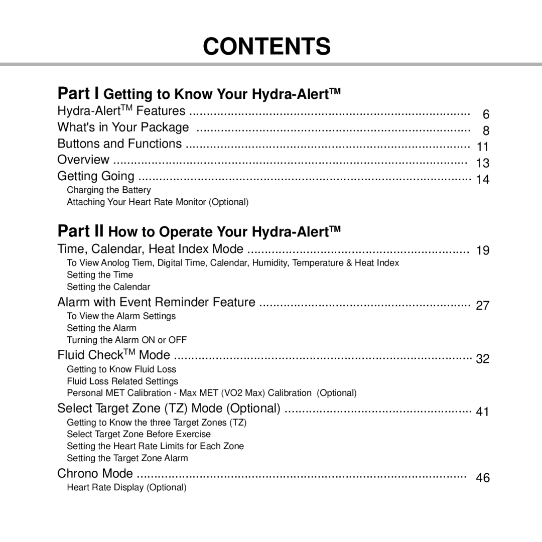 Acumen Stopwatch manual Contents 