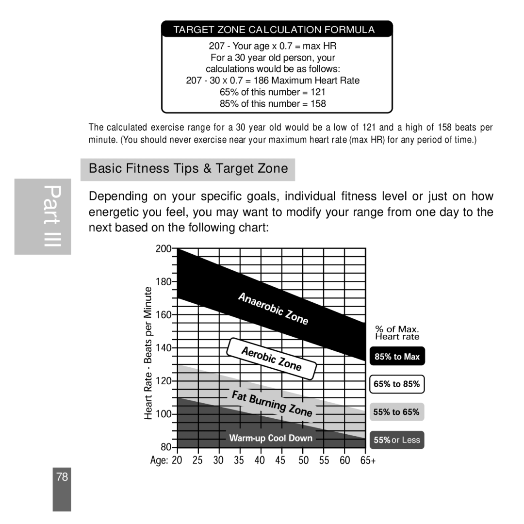 Acumen Stopwatch manual Basic Fitness Tips & Target Zone, Target Zone Calculation Formula 