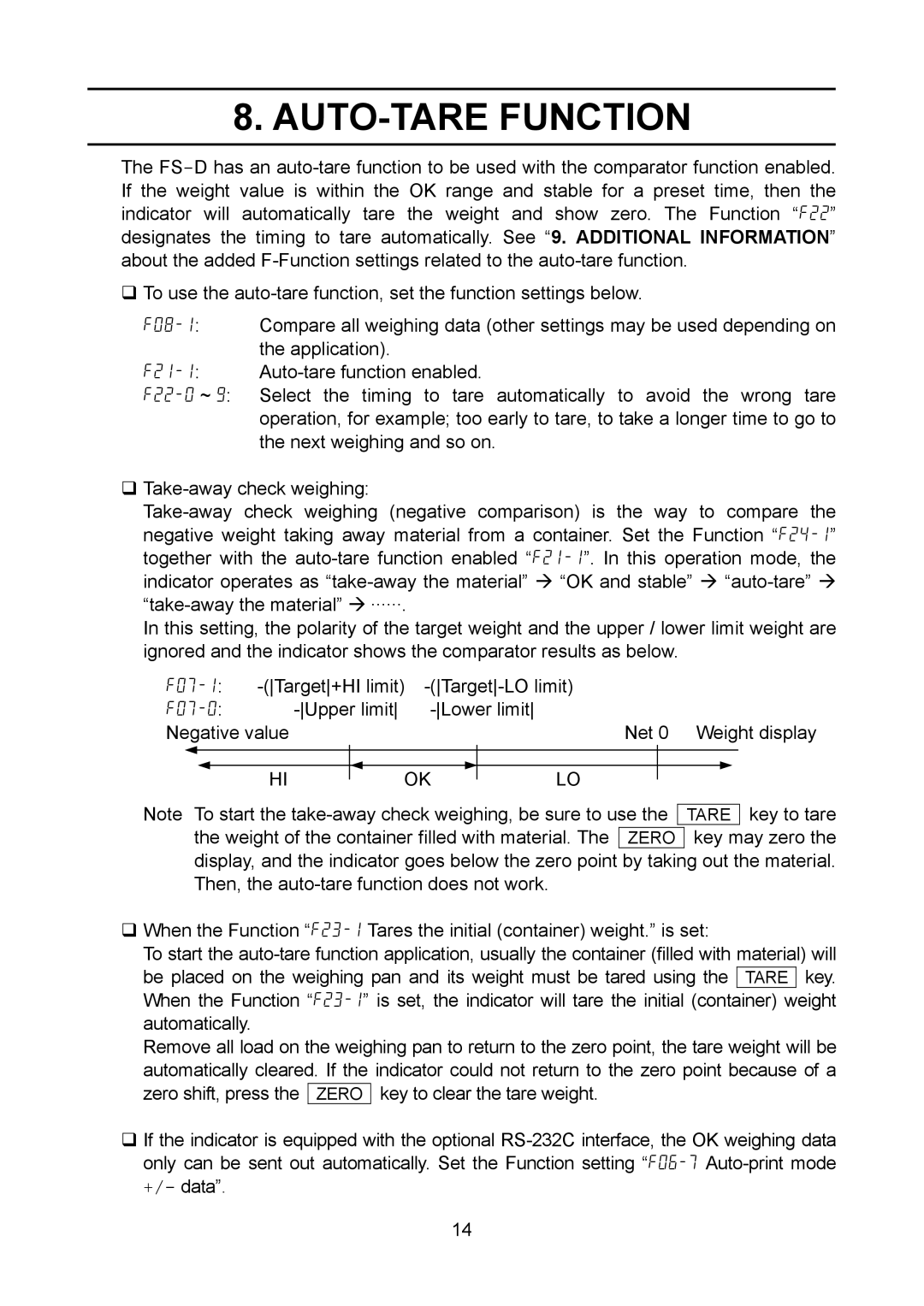 A&D 1WMPD4002313 manual AUTO-TARE Function 