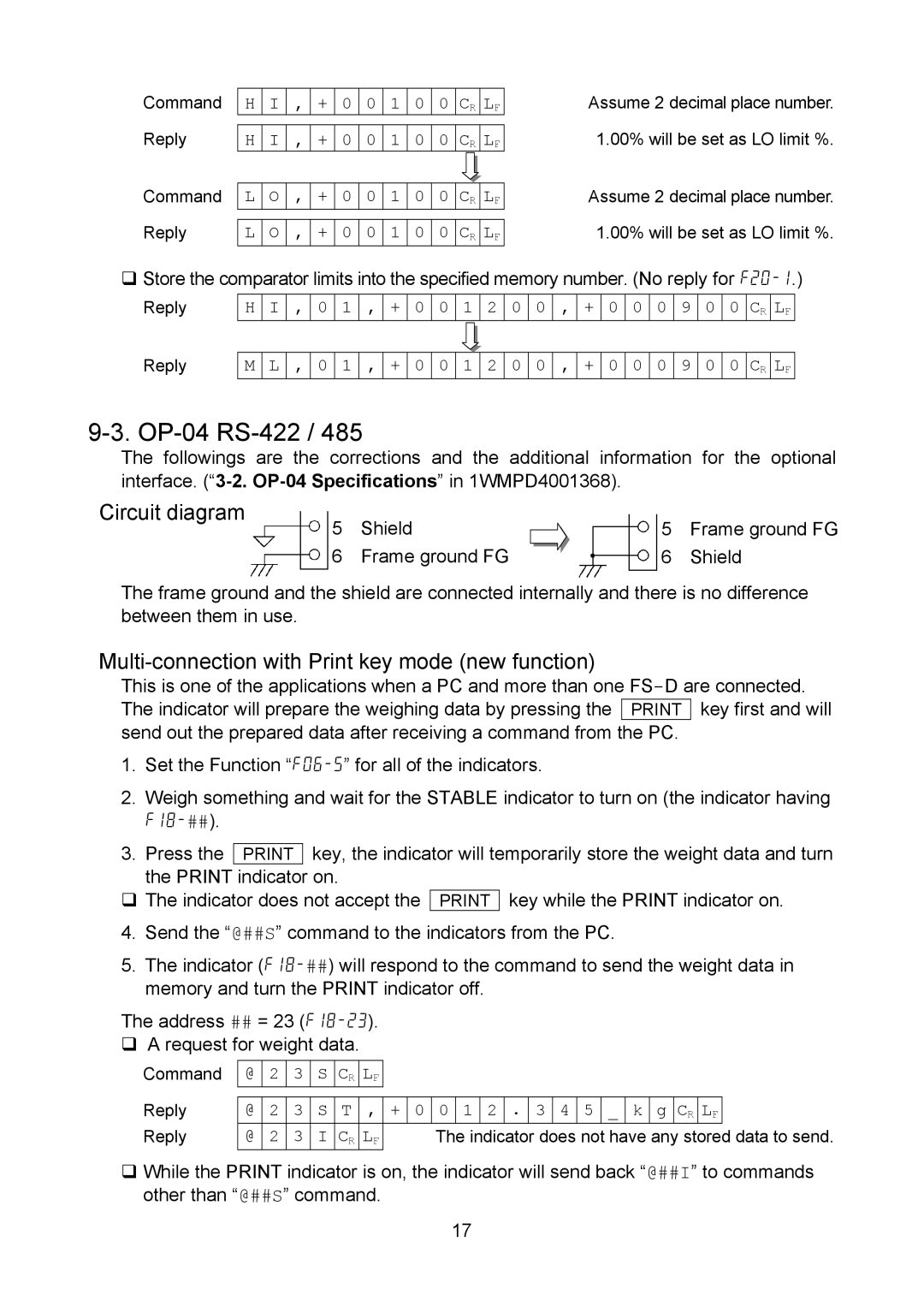 A&D 1WMPD4002313 manual OP-04 RS-422, Multi-connection with Print key mode new function 