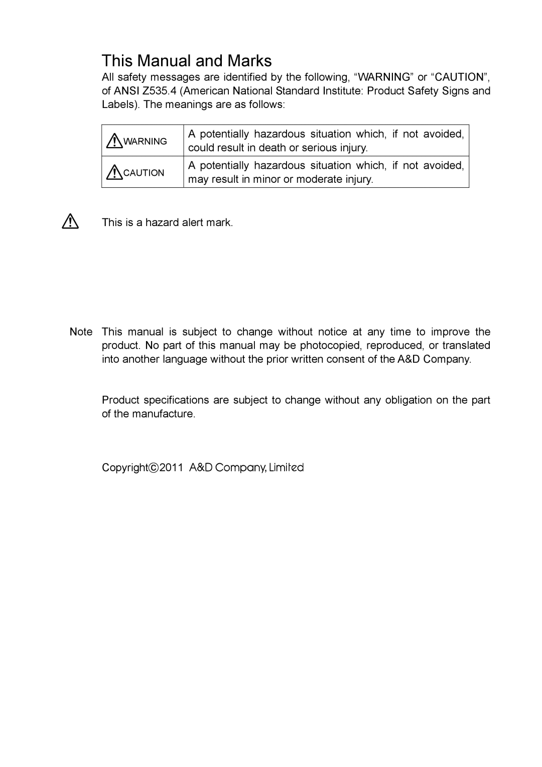 A&D 1WMPD4002313 manual This Manual and Marks 