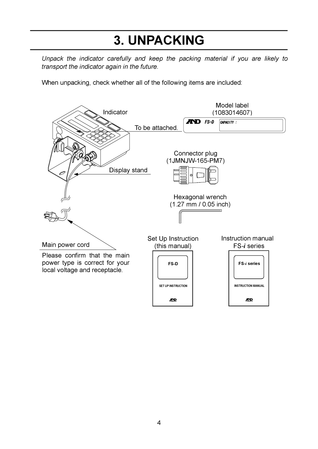 A&D 1WMPD4002313 manual Unpacking 