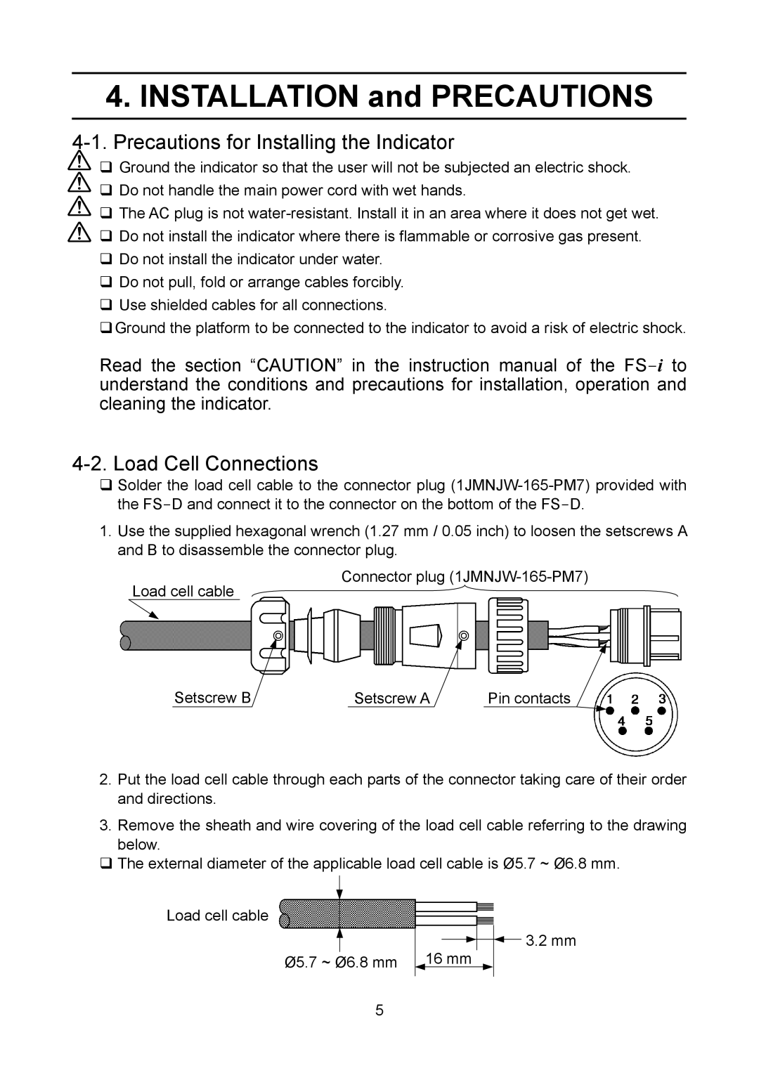 A&D 1WMPD4002313 manual Precautions for Installing the Indicator, Load Cell Connections 