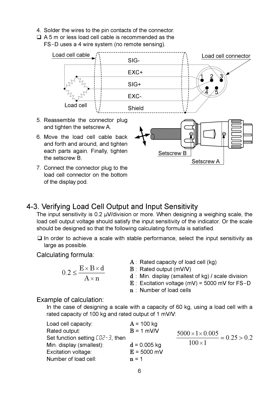 A&D 1WMPD4002313 manual Verifying Load Cell Output and Input Sensitivity, Calculating formula, Example of calculation 