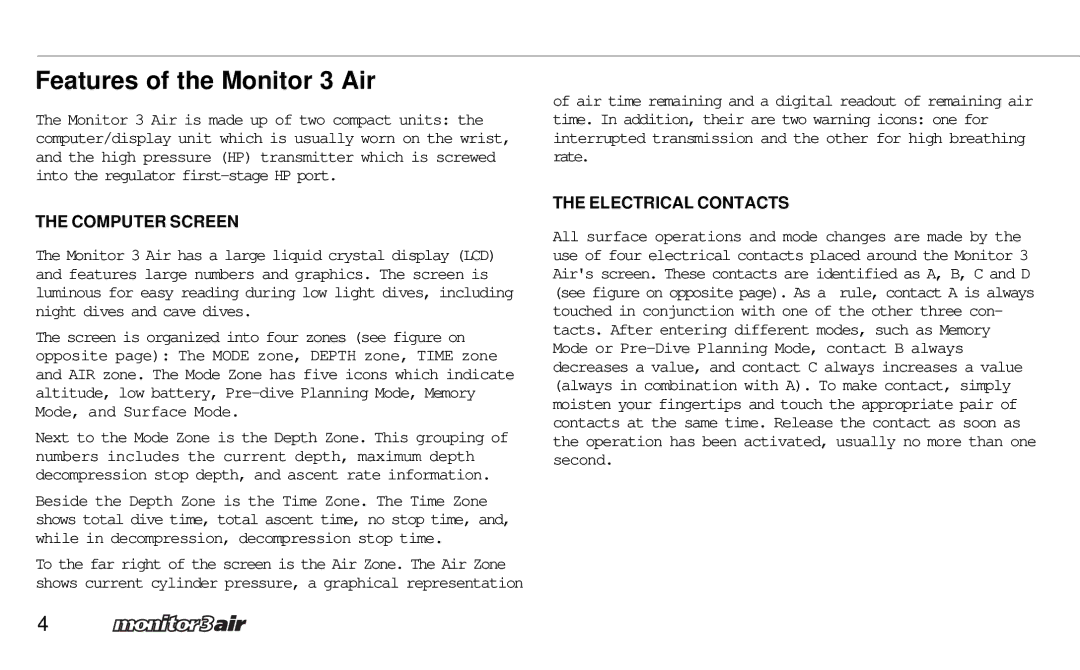 A&D 2 Plus owner manual Features of the Monitor 3 Air, Computer Screen 