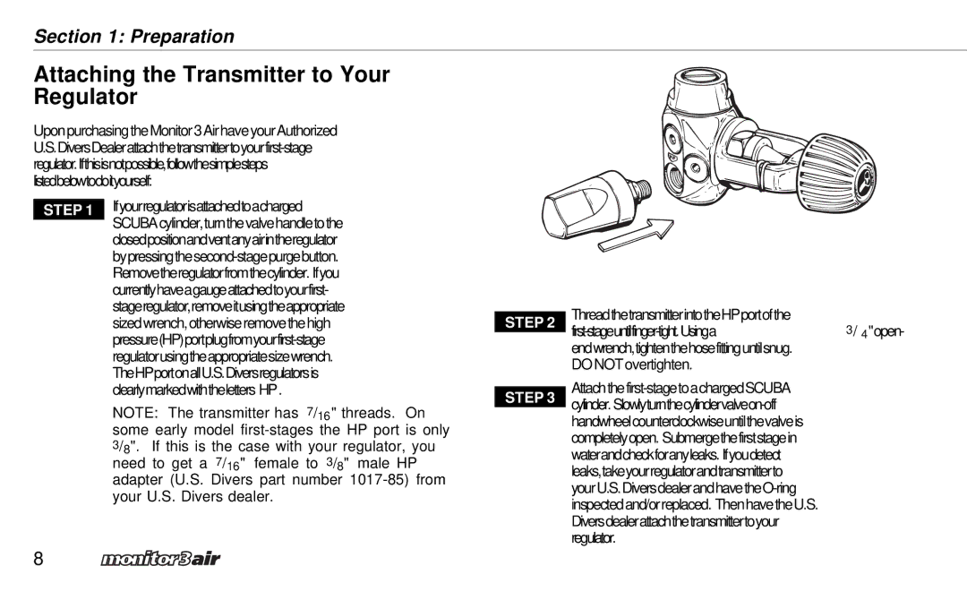 A&D 2 Plus owner manual Attaching the Transmitter to Your Regulator, Step 